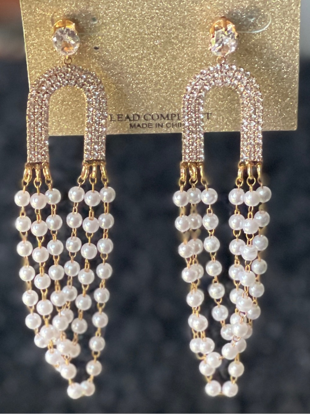 Pavé Crystal & Imitation Pearl Drop Earrings